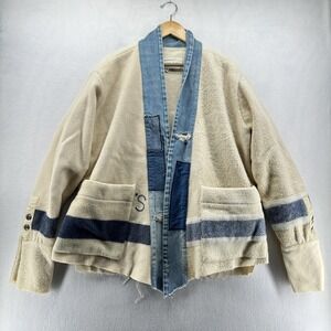 Greg Lauren US Navy Blanket GLJ Military Jacket Mens Large White Wool Denim USA